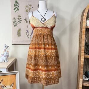 90s Y2k Paisley Glitter Halter Babydoll Dress Hippie Boho Coastal Cowgirl XL